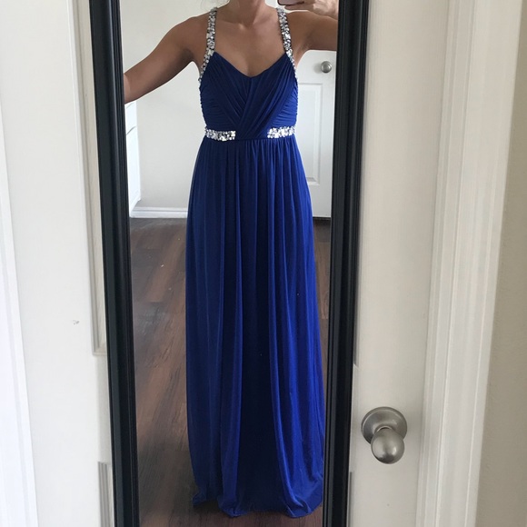 SOLD Blue formal dress gown with silver jewels - Picture 2 of 8